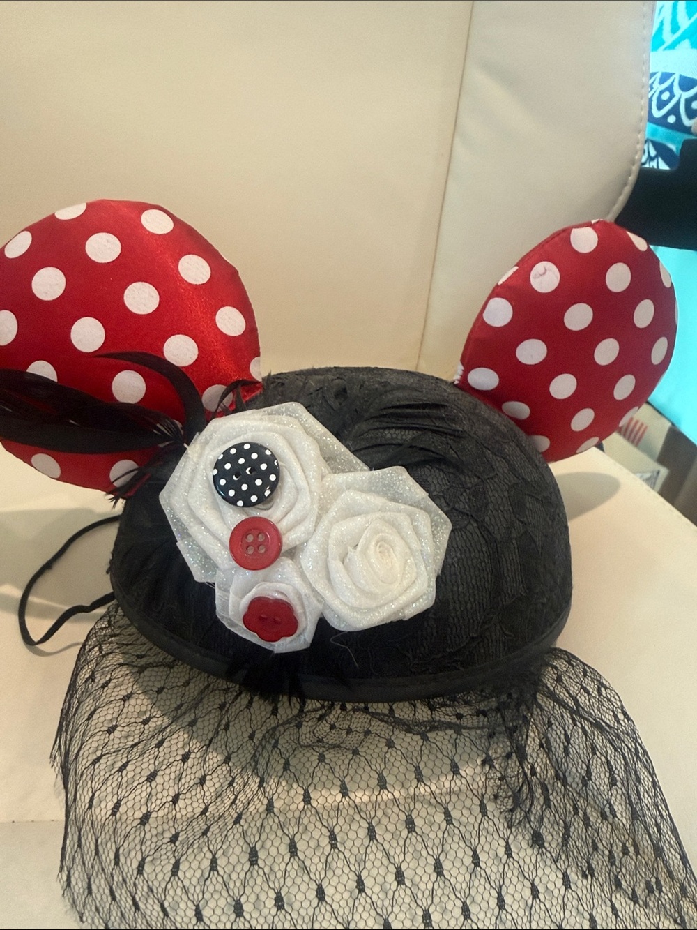 Disney Black Minnie Ear Fascinator with Red Polka Dot Ears